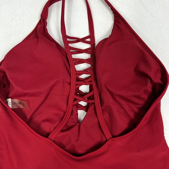 Cupshe Red Lattice Racerback Padded One Piece Swimsuit Women’s Small - Picture 4 of 11
